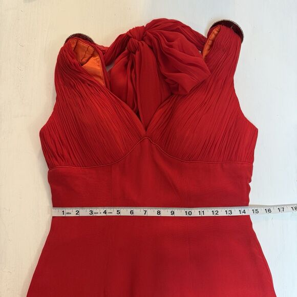 Vintage Dress Size 8 100% Silk Red Embellished Prom Dress Maxi Evening Gown - Picture 11 of 16
